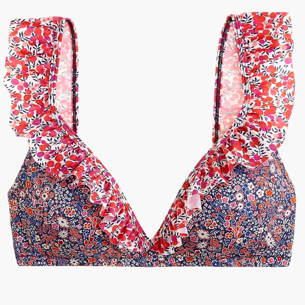 J CREW Ruffle Deep V Bikini Top in Liberty Multi Floral